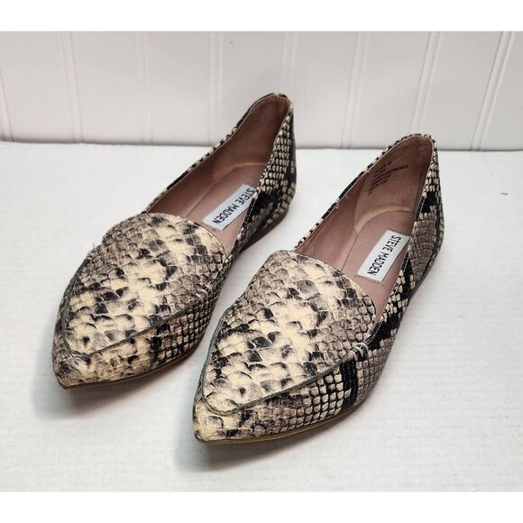 Steve Madden Snake Print Faux Leather Pointed Toe Loafers - Picture 1 of 15